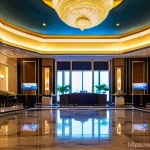 이라크 알라쉬드 호텔 역사 - **Prompt:** A wide, cinematic shot of the grand, opulent lobby of the Al-Rashid Hotel during its ina...