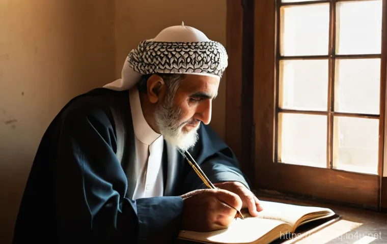 이라크 출신 유명 시인 - **Prompt 2: Mythical Echoes in a Modern Wasteland**
    "A solemn, reflective Arab poet, in a tastef...