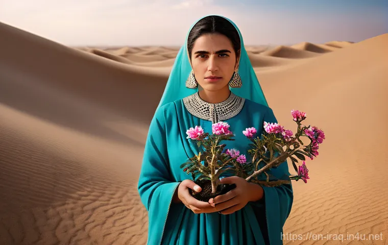 이라크 여성 인권운동가 - **Prompt:** A dignified woman, symbolizing a global human rights advocate like Nadia Murad, stands c...