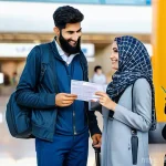 이라크 내 이슈 및 주의 사항 - **A modern female traveler arrives at Baghdad International Airport.** She is dressed modestly in lo...