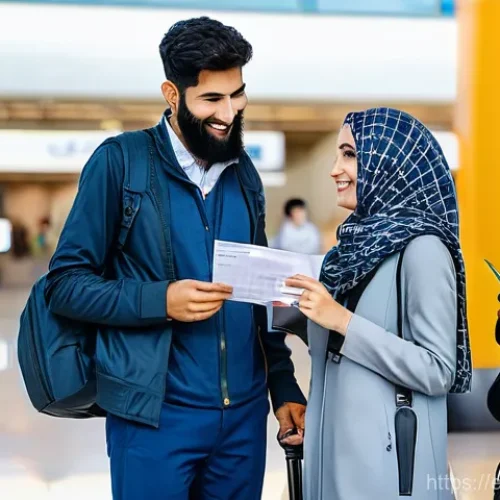 이라크 내 이슈 및 주의 사항 - **A modern female traveler arrives at Baghdad International Airport.** She is dressed modestly in lo...