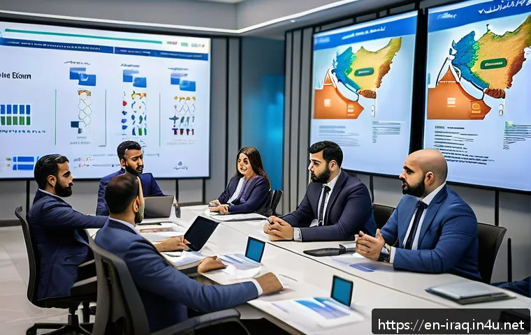 이라크 유명 인물 - A diverse group of young Iraqi political leaders in a modern conference room, engaging in a dynamic ...