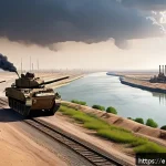 이라크 이란 전쟁의 원인 - A detailed, realistic depiction of the Shatt al-Arab waterway during the height of Iraq-Iran tension...